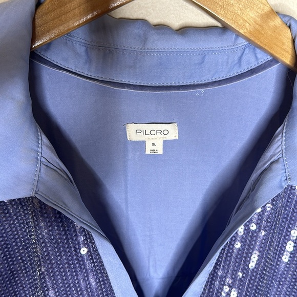 Pilcro Long Sleeve Sequin Mini Shirt Dress Blue Womens Size XL Collard Neckline - Picture 7 of 12